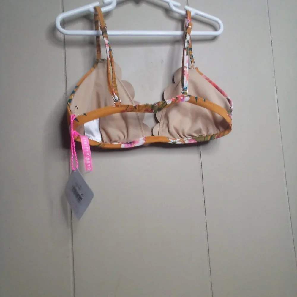 Vanilla Beach Swim Bikini Top S Triangle Scallop Trim Floral